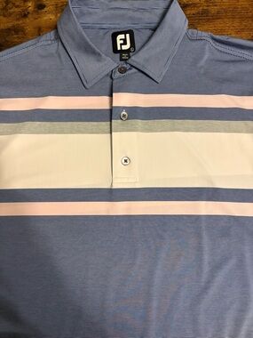 FootJoy Blue, Pink and White Striped Performance Polo